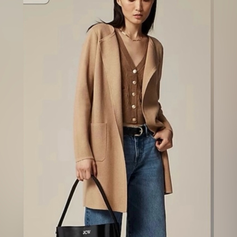 JCrew Juliette Collarless Sweater Blazer Cardigan Camel/Khaki